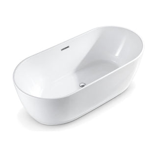 SANIKB D-8351 - gloss white oval freestanding tub with straight long sides, round ends and 25 mm level rim