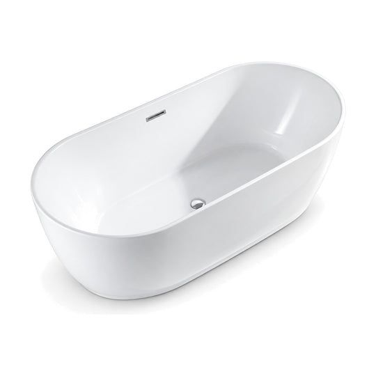 SANIKB D-8351 - gloss white oval freestanding tub with straight long sides, round ends and 25 mm level rim