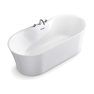 SANIKB D-8359 - gloss white capsule freestanding tub with flared ends, center tap deck and 3-hole deck-mounted faucet