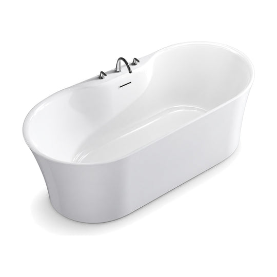 SANIKB D-8359 - gloss white capsule freestanding tub with flared ends, center tap deck and 3-hole deck-mounted faucet