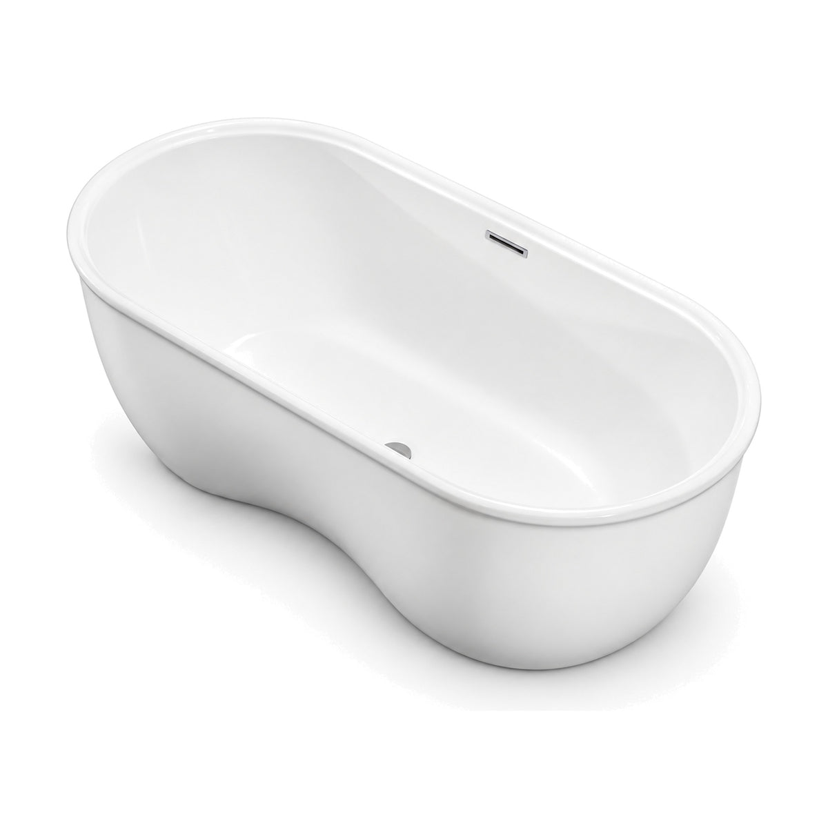 SANIKB D-8329 - gloss white freestanding bathtub with rolled capsule rim and sculpted body pinched at the waist