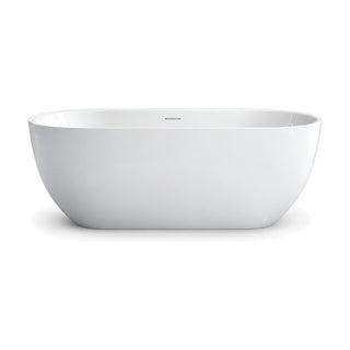 SANIKB D-8368 - gloss white oval freestanding bathtub with slim rim and softly tapered sides