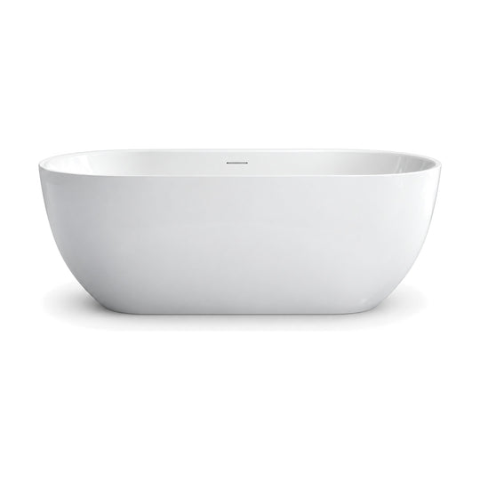 SANIKB D-8368 - gloss white oval freestanding bathtub with slim rim and softly tapered sides