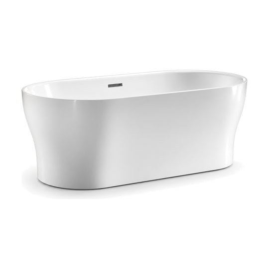 SANIKB D-8319 - gloss white capsule freestanding bathtub with ends flaring from a narrow base to a slim level rim