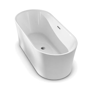 SANIKB D-8313 - gloss white stadium freestanding bathtub with straight sides, round ends and overflow slot