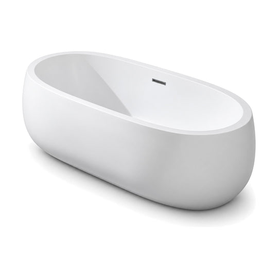 SANIKB D-8009 - white pebble-shaped oval freestanding bathtub with a flat rim band and center drain