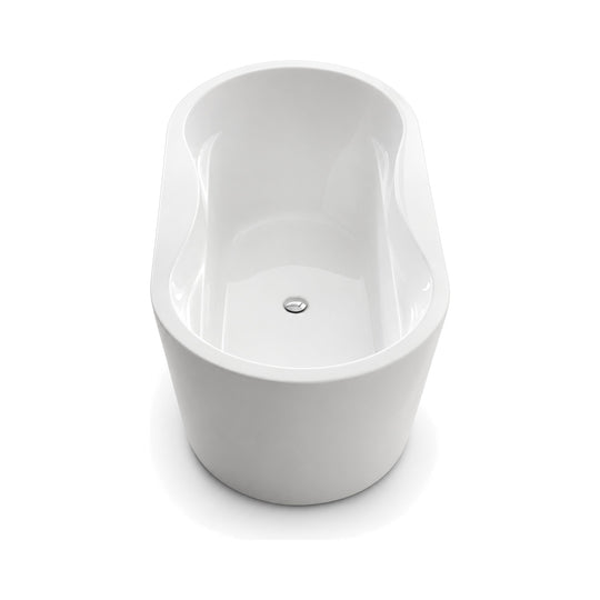 SANIKB D-8095 - gloss white oval freestanding bathtub with an hourglass interior, armrest bulges and center drain