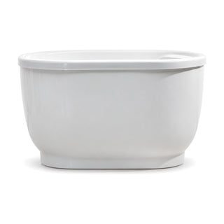 SANIKB D-8202 - compact gloss white deep soaking freestanding tub with a thick rolled lip and recessed plinth base