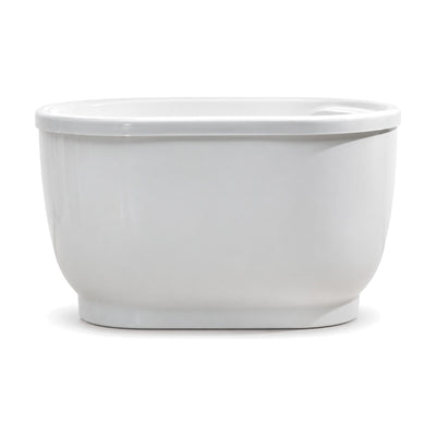 SANIKB D-8202 - compact gloss white deep soaking freestanding tub with a thick rolled lip and recessed plinth base