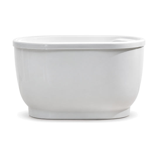 SANIKB D-8202 - compact gloss white deep soaking freestanding tub with a thick rolled lip and recessed plinth base