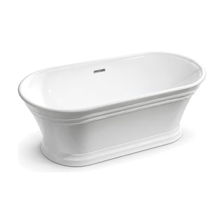 SANIKB D-8308 - gloss white roll-top freestanding bathtub with molded horizontal bands on a stepped plinth base