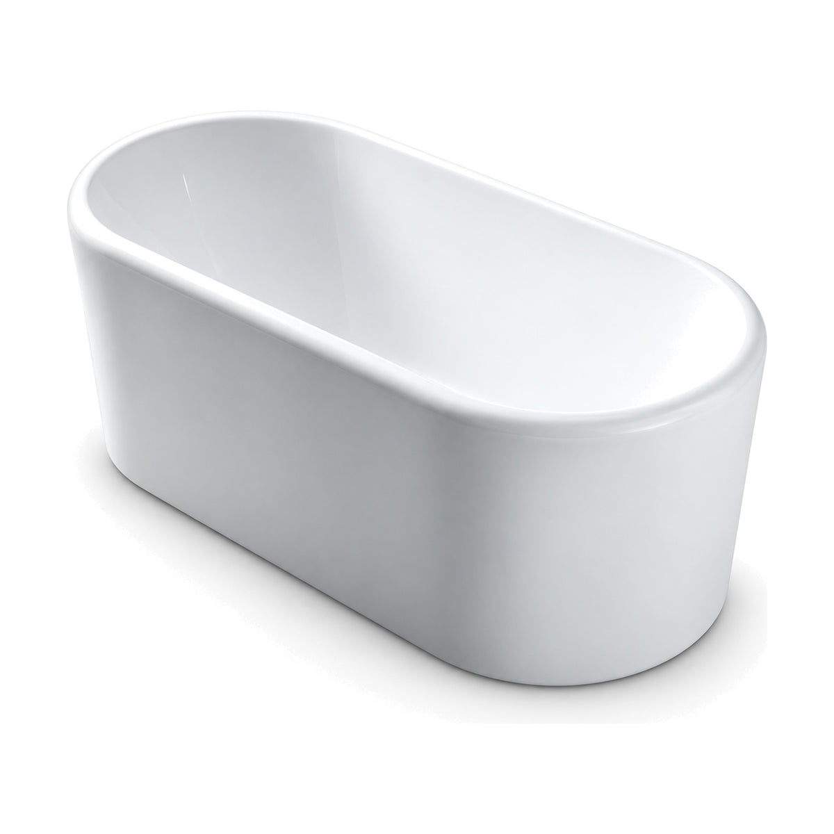 SANIKB D-8062 - gloss white narrow roll-top freestanding bathtub with straight upright sides and semicircular ends