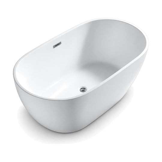 SANIKB FT011/FT012 - white double-ended oval freestanding tub with a rounded body tapering to the floor and a slim rim