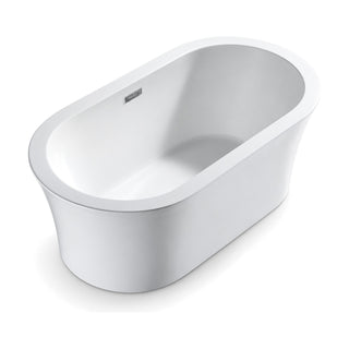SANIKB FT036 - gloss white stadium-oval freestanding tub with a bell-like flared lip over a narrowing body
