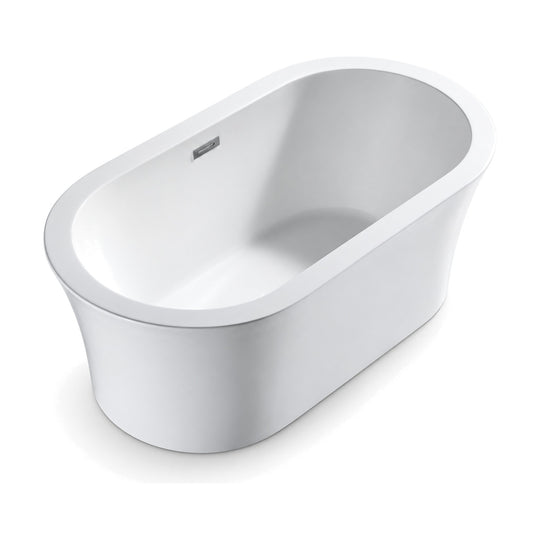 SANIKB FT036 - gloss white stadium-oval freestanding tub with a bell-like flared lip over a narrowing body