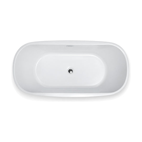 SANIKB FT040 - gloss white soft-oval double-ended freestanding tub seen from above, with a centered drain