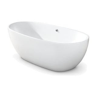SANIKB FT087/FT088 - white egg-shaped double-ended freestanding tub with a round chrome overflow cap on the long wall