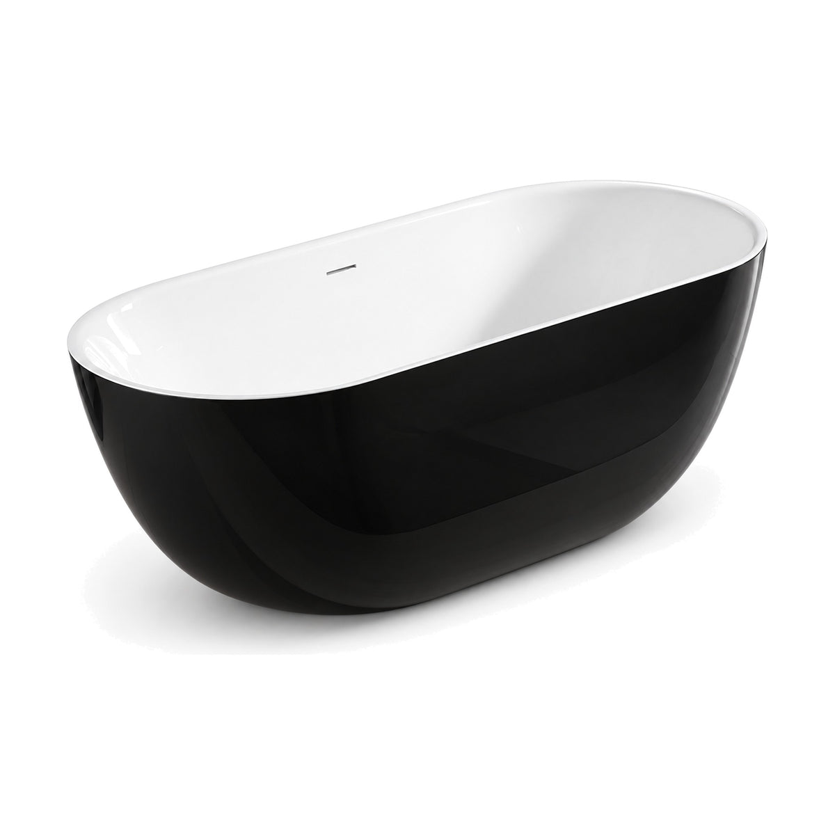 SANIKB FT091 - two-tone oval freestanding tub with a gloss black exterior, white interior and slim white rim