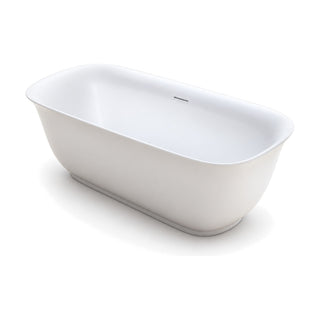 SANIKB D-8362 - white rounded-rectangle freestanding tub with a flared thin rim and sides tapering onto a set-back plinth