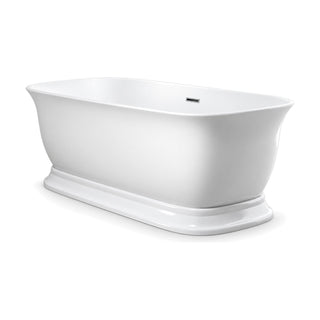 SANIKB D-8357 - gloss white rounded-rectangle freestanding tub with flared ends on a stepped molded plinth