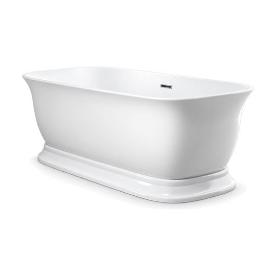 SANIKB D-8357 - gloss white rounded-rectangle freestanding tub with flared ends on a stepped molded plinth