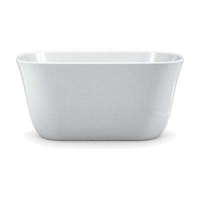 SANIKB D-8330 - compact gloss white freestanding soaking tub with tall walls, a level slim rim and an end drain