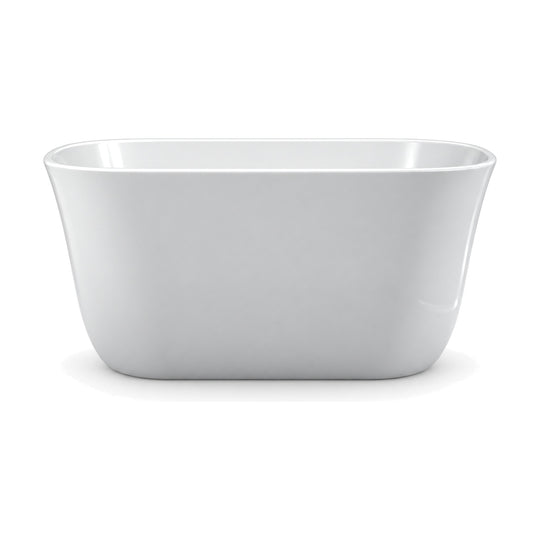SANIKB D-8330 - compact gloss white freestanding soaking tub with tall walls, a level slim rim and an end drain