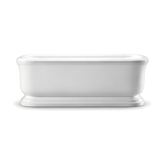 SANIKB D-8318 - gloss white classic freestanding tub with a thick rolled lip and a stepped plinth wider than the body