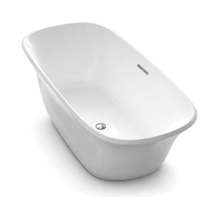 SANIKB D-8302 - gloss white tulip-profile freestanding bathtub with a rounded-rectangle plan, slim rim and pedestal foot