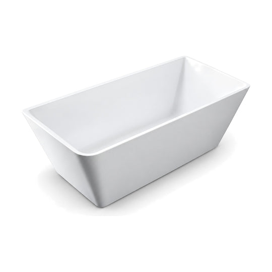 SANIKB D-8019 - white freestanding bathtub with a straight back edge, square back corners and rounded front corners