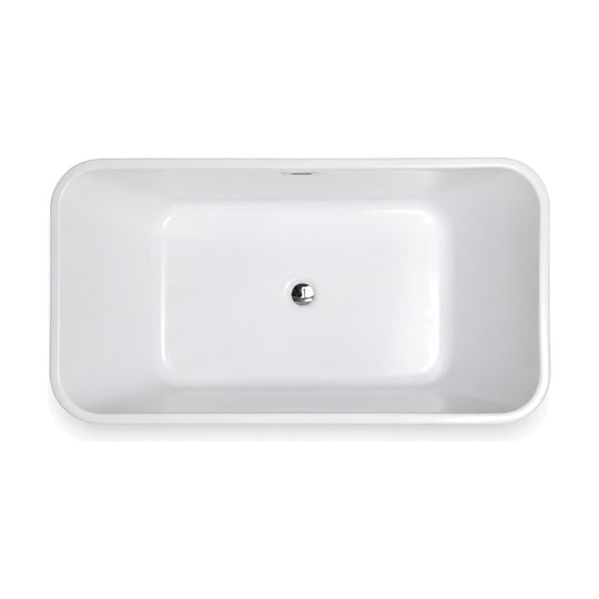 SANIKB FT006 - gloss white soft rounded-rectangle freestanding bathtub with curved corners, bowed ends and slim rim