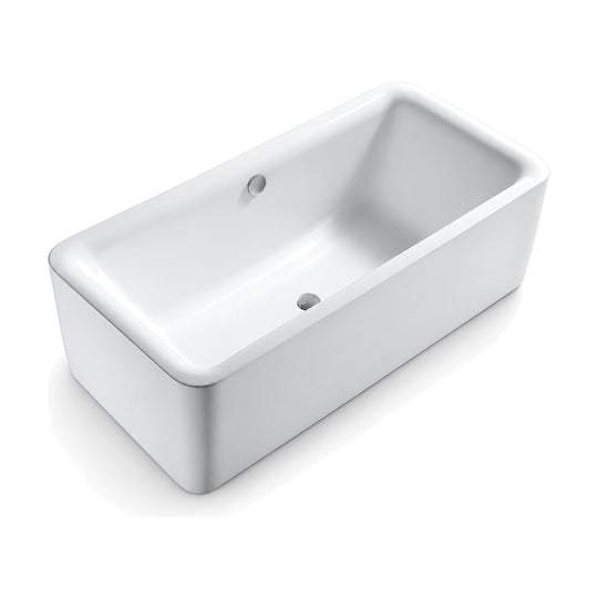 SANIKB FT008 - white rounded-corner rectangular freestanding tub with a thick bullnose rim and round overflow