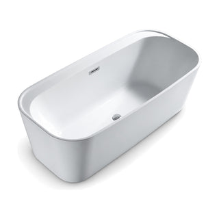 SANIKB FT026 - white soft-cornered rectangular freestanding tub with straight sides, a slim stepped rim and slot overflow