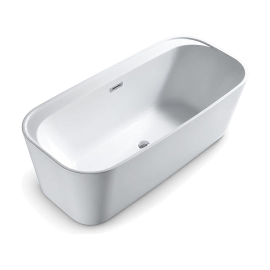 SANIKB FT026 - white soft-cornered rectangular freestanding tub with straight sides, a slim stepped rim and slot overflow