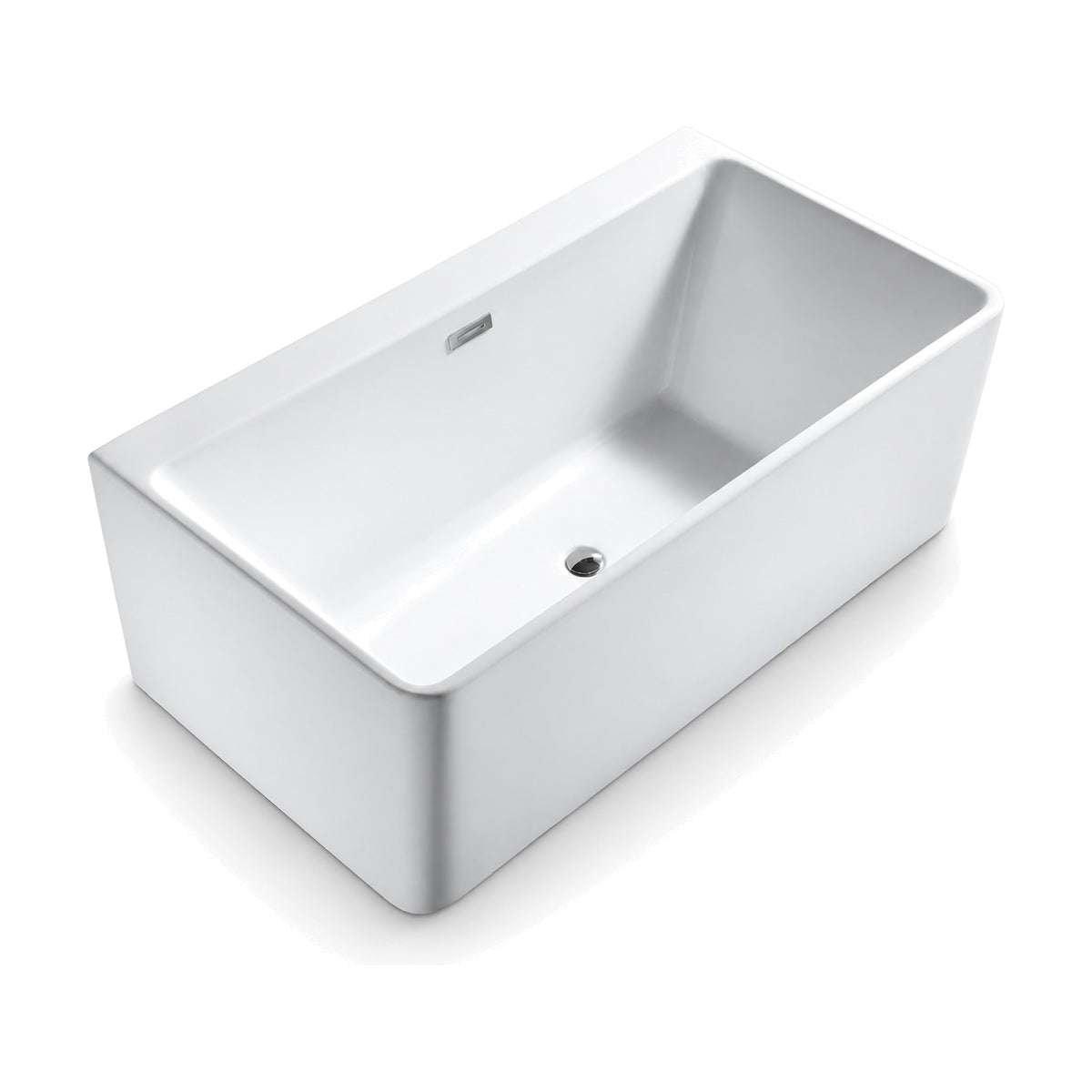 SANIKB FT027 - white rectangular freestanding tub with softly radiused corners, a wide flat deck and slot overflow