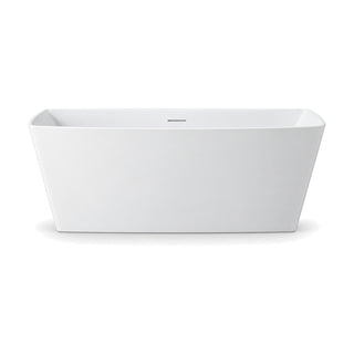 SANIKB D-8378 - matte white angular freestanding bathtub with bowed long sides, clipped corners and thin rim