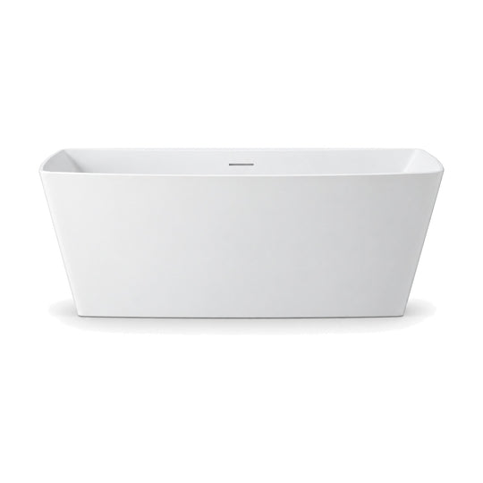 SANIKB D-8378 - matte white angular freestanding bathtub with bowed long sides, clipped corners and thin rim