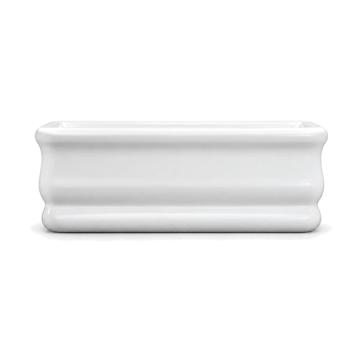 SANIKB D-8399 - gloss white rectangular freestanding tub with rolled rim, concave waist and rounded base band