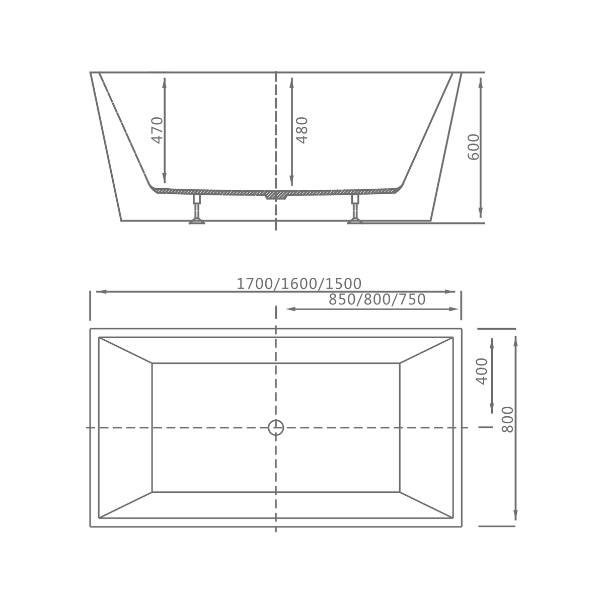 SANIKB D-8013A dimension drawing (1500/1600/1700 x 800 mm)