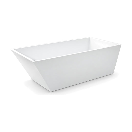 SANIKB D-8016 - white single-ended rectangular freestanding tub with raked backrest end, square corners and level rim