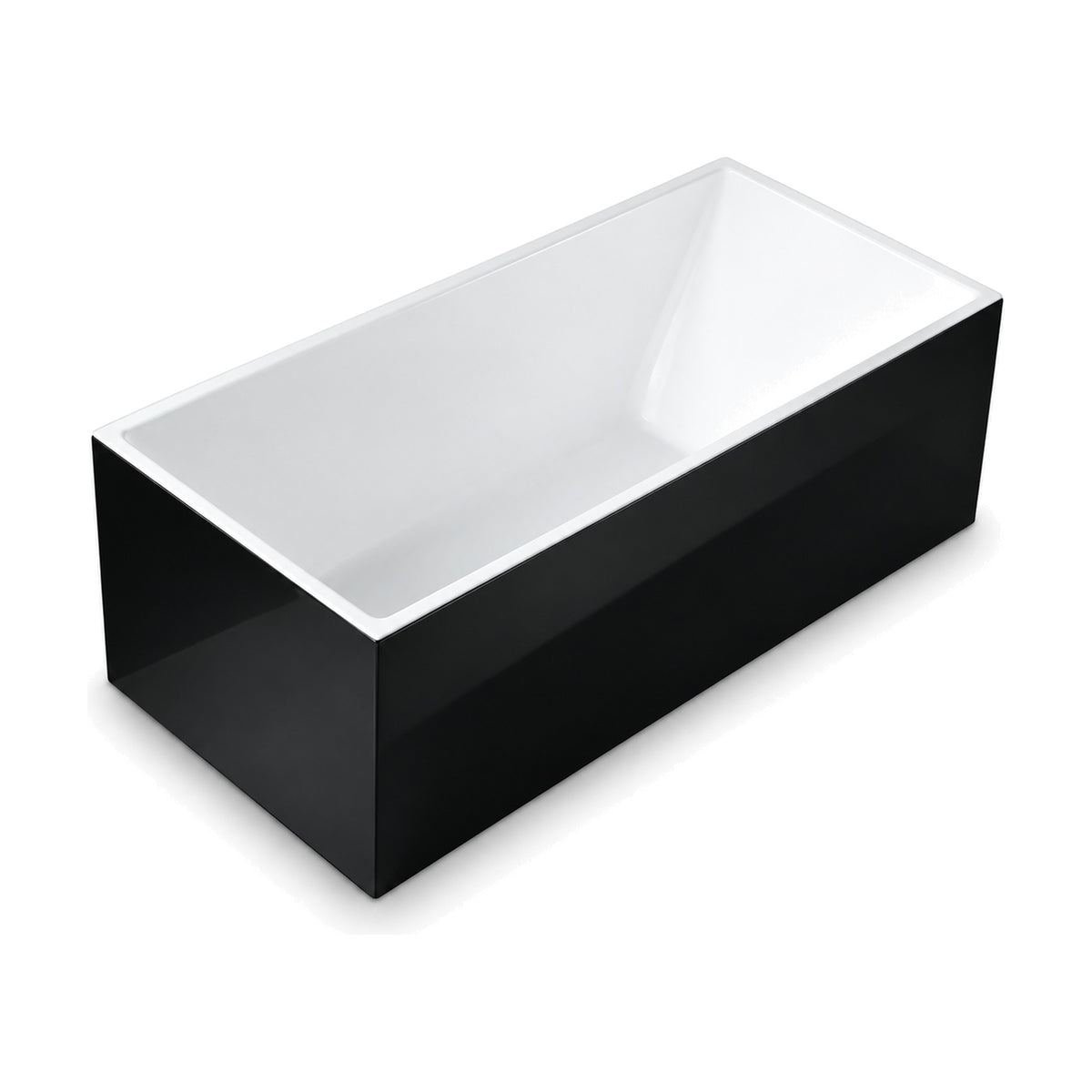 SANIKB D-8016A - two-tone freestanding tub with gloss black box-shaped exterior, white interior and thin white rim