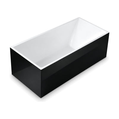 SANIKB D-8016A - two-tone freestanding tub with gloss black box-shaped exterior, white interior and thin white rim