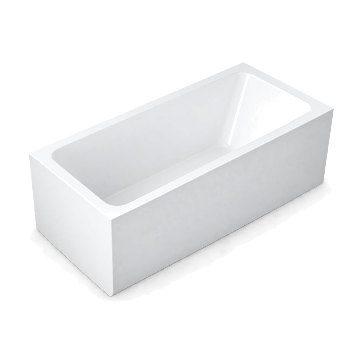 SANIKB D-8051A - gloss white box-shaped rectangular freestanding tub with straight sides and a wide flat rim