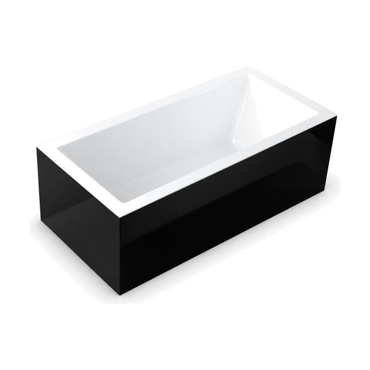 SANIKB D-8061A - two-tone freestanding box tub with gloss black skirts, white interior and wide white rim