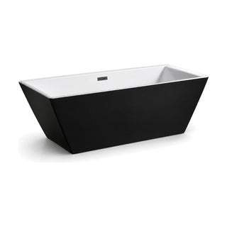 SANIKB FT083 - rectangular freestanding tub with a black exterior, white basin and sides flaring out from a narrow base