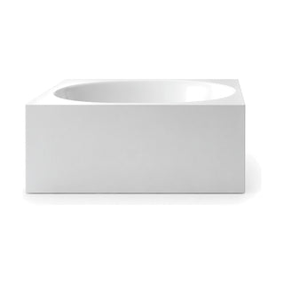 SANIKB D-8083 - white square freestanding bathtub with a round basin set into a flat square deck