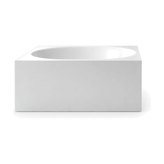SANIKB D-8083 - white square freestanding bathtub with a round basin set into a flat square deck