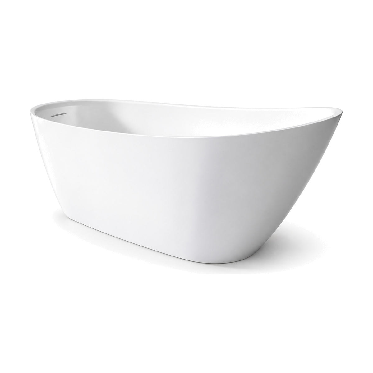 SANIKB D-8382 - white single-slipper freestanding soaking tub with a rim sweeping up to one raised backrest end