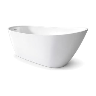 SANIKB D-8382 - white single-slipper freestanding soaking tub with a rim sweeping up to one raised backrest end