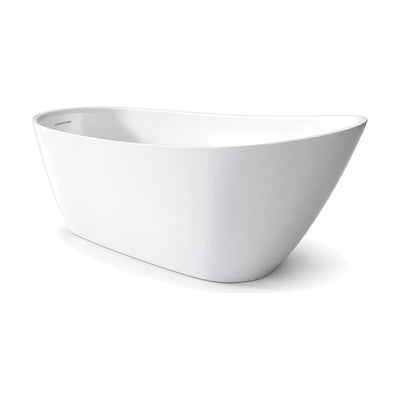 SANIKB D-8382 - white single-slipper freestanding soaking tub with a rim sweeping up to one raised backrest end